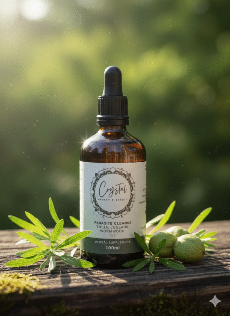 Crystal Parasite Cleanse tincture in amber glass